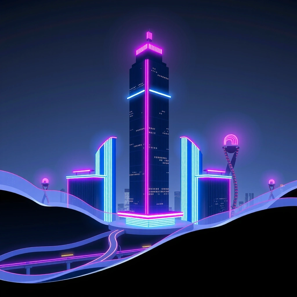 Abstract neon cityscape resembling Seoul at night