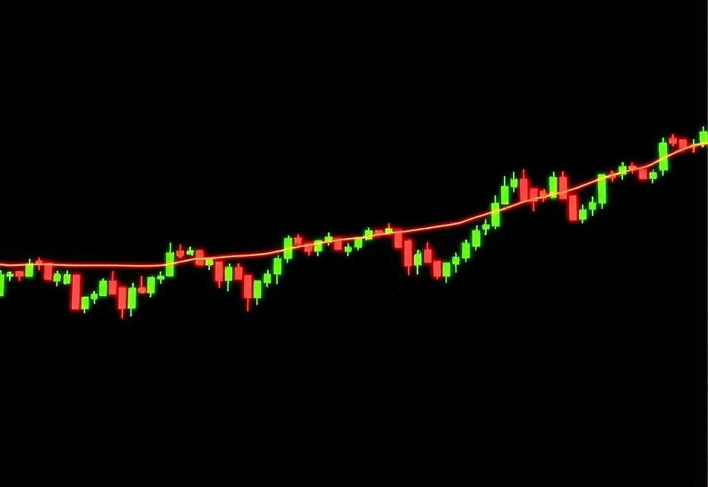 Abstract green and red neon trading candles in dark void with data visualization