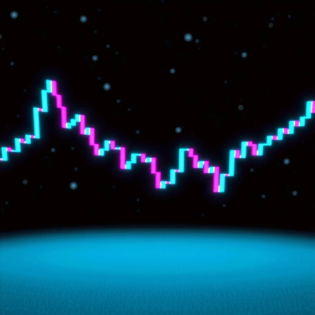 Deep space background with neon financial candlesticks floating like constellations