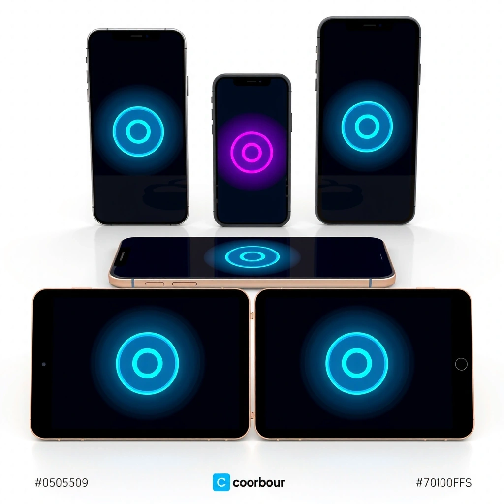 Mobile app showing Coorbour game interface on multiple devices